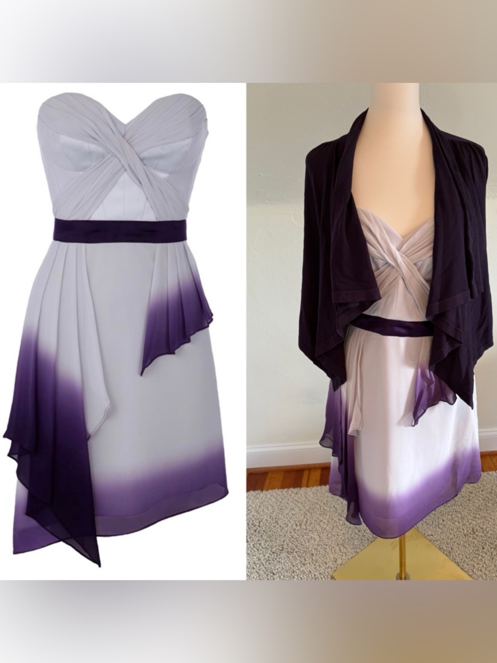 Karen Millen Strapless Ombre Chiffon Dress in Lilac with Matching Cardigan